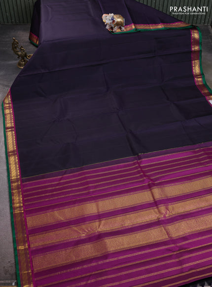 Pure kanchipuram silk saree jamun shade and pink with plain body and temple zari woven border