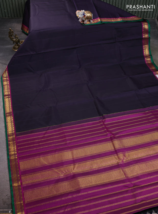 Pure kanchipuram silk saree jamun shade and pink with plain body and temple zari woven border