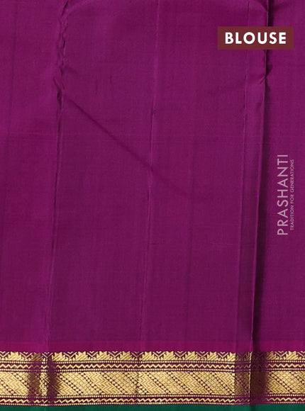Pure kanchipuram silk saree jamun shade and pink with plain body and temple zari woven border