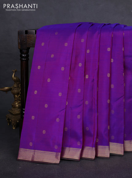 Pure kanchipuram silk saree purple and green with zari woven buttas and zari woven border