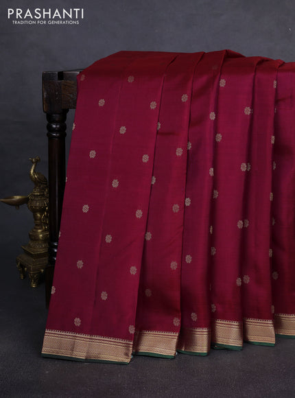 Pure kanchipuram silk saree deep maroon and green with zari woven buttas and zari woven border
