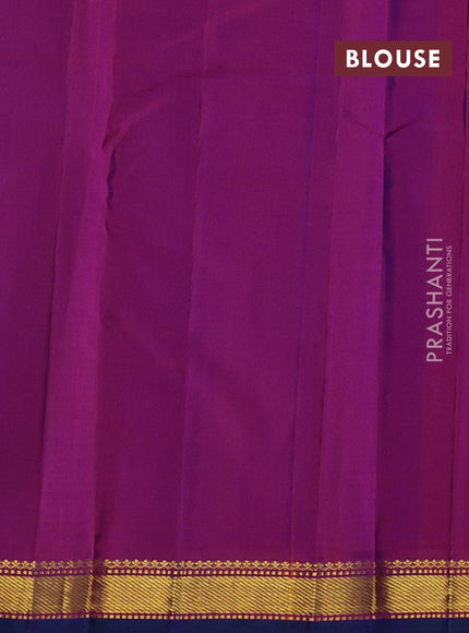 Pure kanchipuram silk saree violet and dual shade of red with plain body and zari woven border