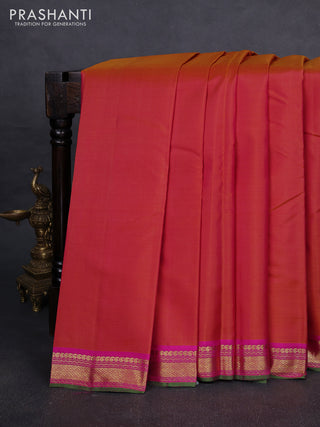 Pure kanchipuram silk saree dual shade of pink and pink with plain body and zari woven border