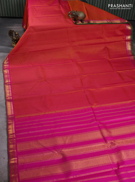 Pure kanchipuram silk saree dual shade of pink and pink with plain body and zari woven border