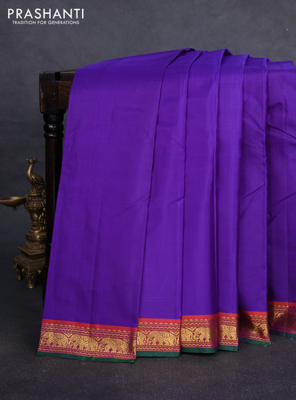 Pure kanchipuram silk saree violet and red with plain body and zari woven border