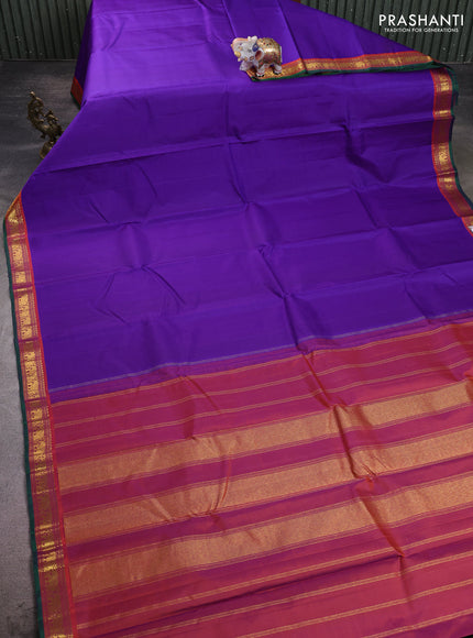 Pure kanchipuram silk saree violet and red with plain body and zari woven border