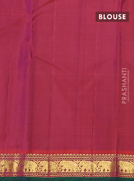 Pure kanchipuram silk saree violet and red with plain body and zari woven border