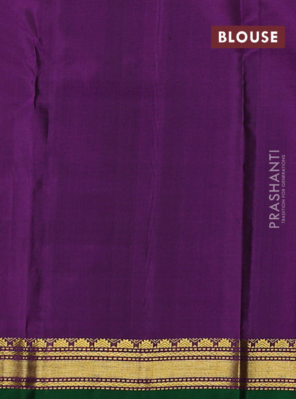 Pure kanchipuram silk saree light green and purple with plain body and temple zari woven border