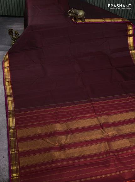 Pure kanchipuram silk saree deep maroon and red with plain body and zari woven border