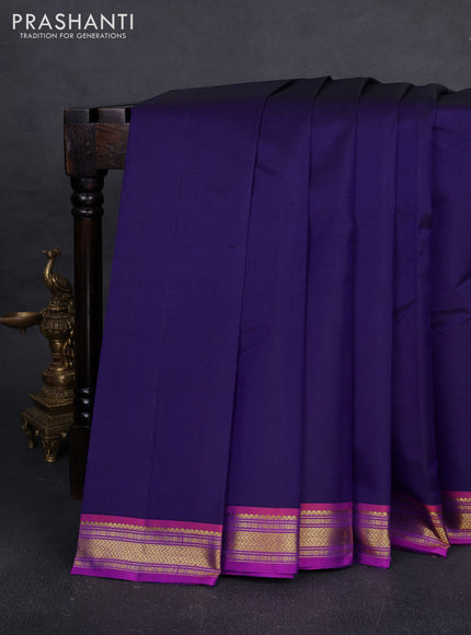 Pure kanchipuram silk saree violet and magenta pink with plain body and zari woven border