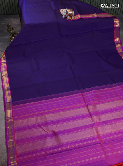 Pure kanchipuram silk saree violet and magenta pink with plain body and zari woven border