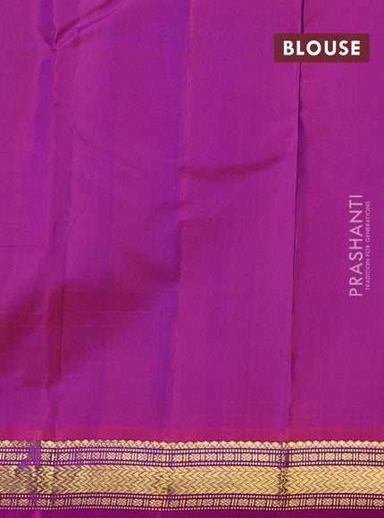 Pure kanchipuram silk saree violet and magenta pink with plain body and zari woven border