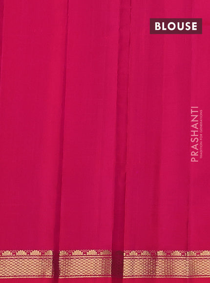 Pure kanchipuram silk saree orange and pink with plain body and temple design zari woven border