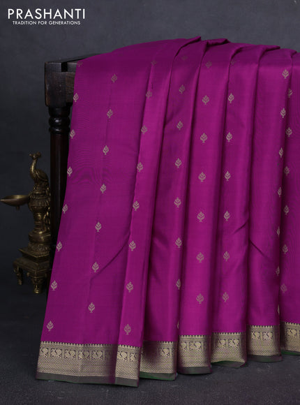 Pure kanchipuram silk saree purple and green with allover zari woven buttas and zari woven border