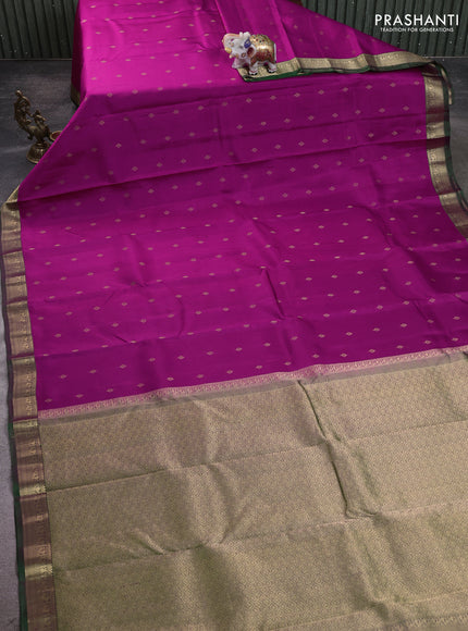 Pure kanchipuram silk saree purple and green with allover zari woven buttas and zari woven border