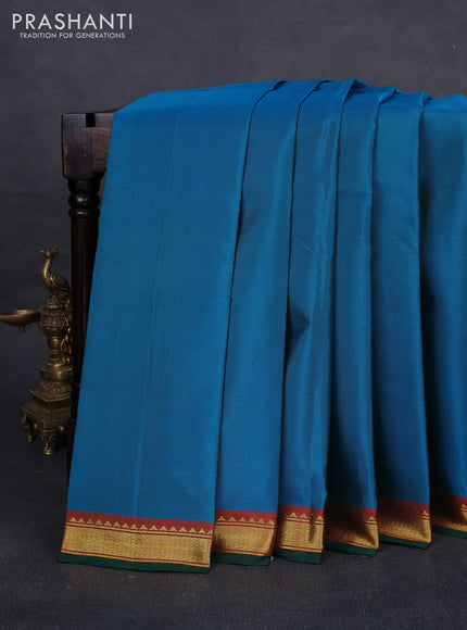 Pure kanchipuram silk saree teal blue and dual shade of red with plain body and zari woven border
