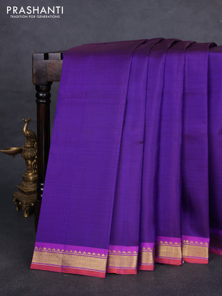 Pure kanchipuram silk saree violet and purple with plain body and zari woven border