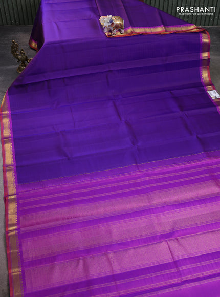 Pure kanchipuram silk saree violet and purple with plain body and zari woven border