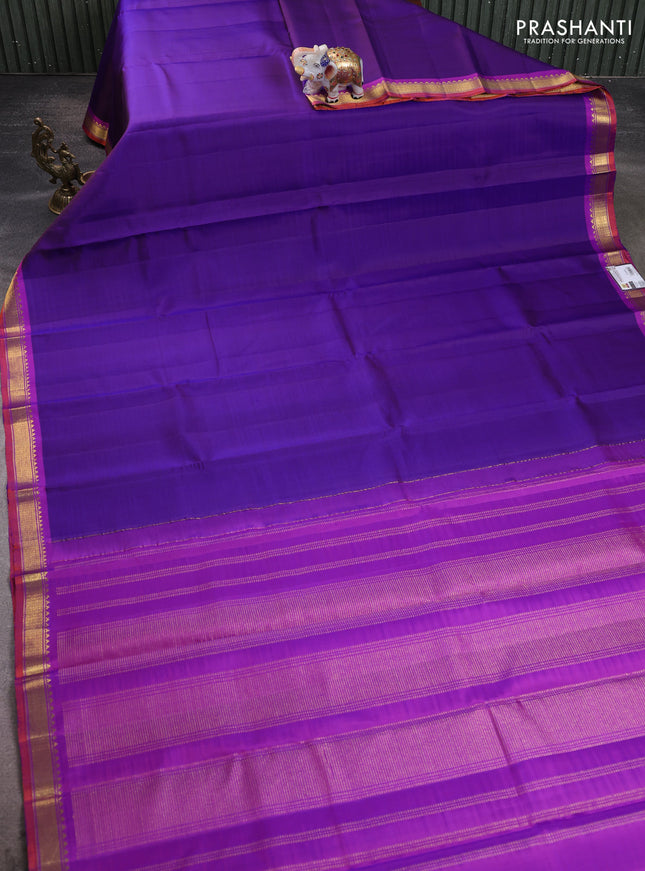 Pure kanchipuram silk saree violet and purple with plain body and zari woven border