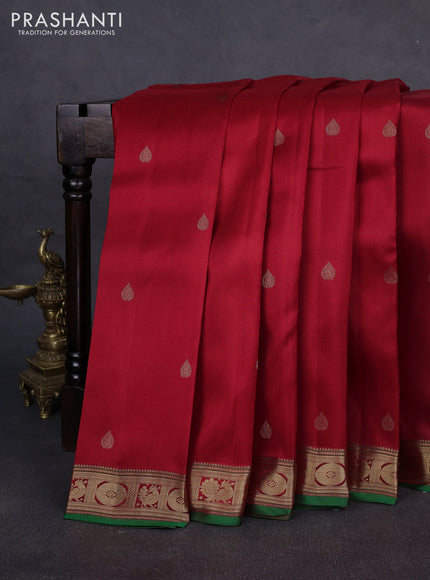 Pure kanchipuram silk saree red and green with zari woven buttas and zari woven border