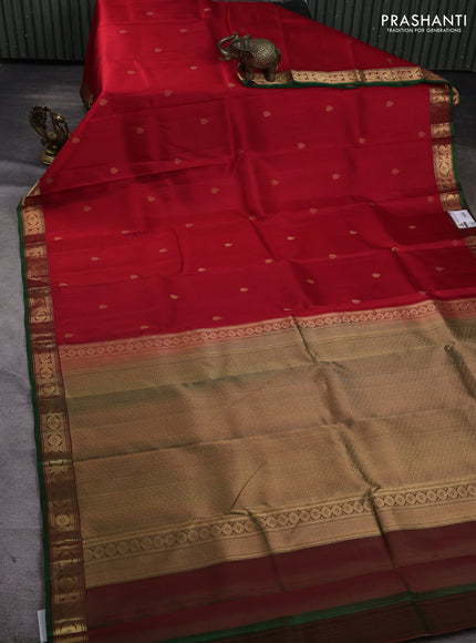 Pure kanchipuram silk saree red and green with zari woven buttas and zari woven border