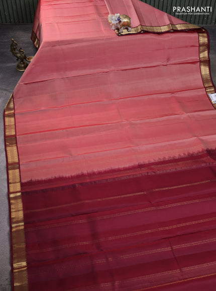 Pure kanchipuram silk saree pastel maroon and deep maroon with plain body and zari woven border