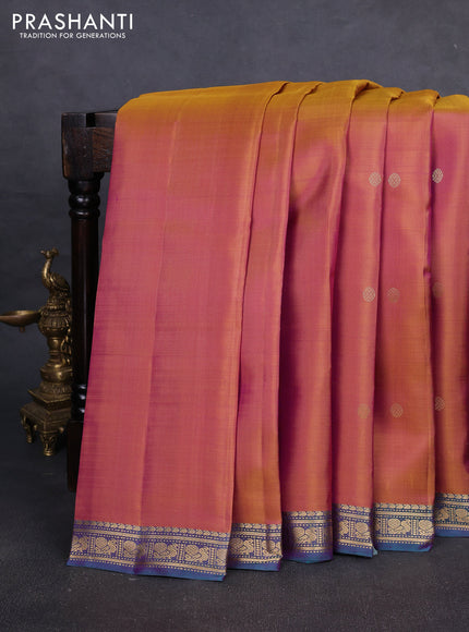 Pure kanchipuram silk saree rust shade and teal green with zari woven buttas and zari woven border