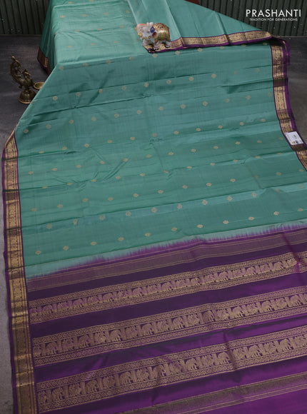 Pure kanchipuram silk saree pastel green and purple with zari woven buttas and zari woven border