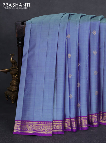 Pure kanchipuram silk saree pastel blue and violet with zari woven buttas and zari woven border