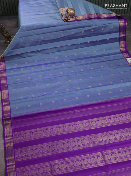 Pure kanchipuram silk saree pastel blue and violet with zari woven buttas and zari woven border