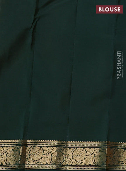 Pure kanchipuram silk saree mustard yellow and bottle green with allover zari small checks & buttas and zari woven border