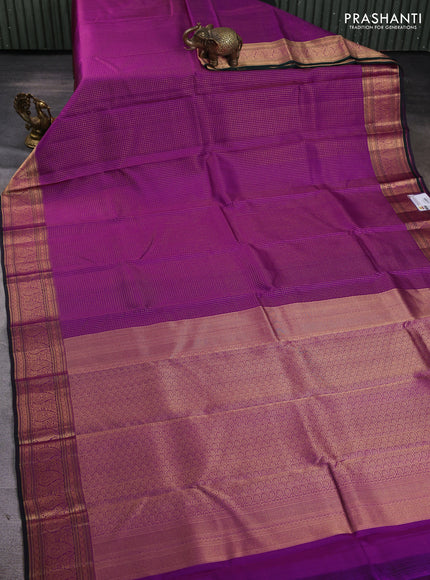 Pure kanchipuram silk saree dark pink and green with allover small zari checked pattern and zari woven border