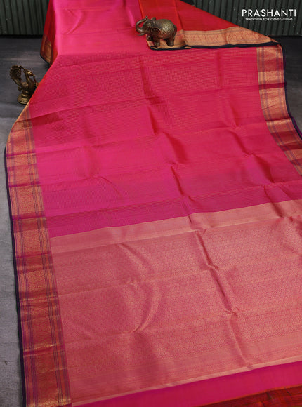 Pure kanchipuram silk saree candy pink and green with allover small zari checked pattern and zari woven border