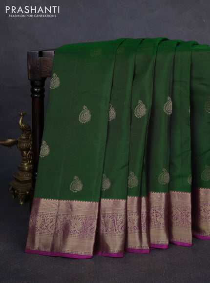 Pure kanchipuram silk saree green and magenta pink with zari woven buttas and zari woven border