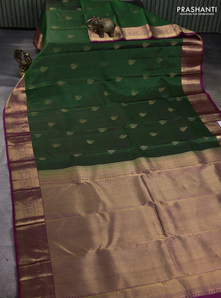 Pure kanchipuram silk saree green and magenta pink with zari woven buttas and zari woven border