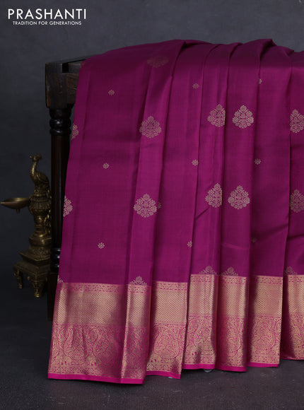 Pure kanchipuram silk saree dark magenta pink and pink with zari woven buttas and zari woven border