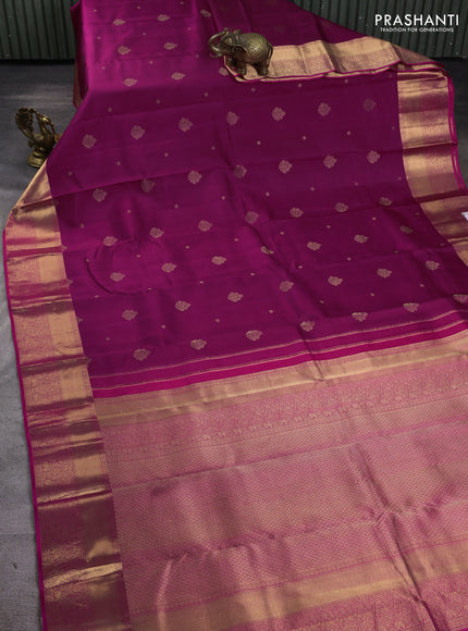 Pure kanchipuram silk saree dark magenta pink and pink with zari woven buttas and zari woven border