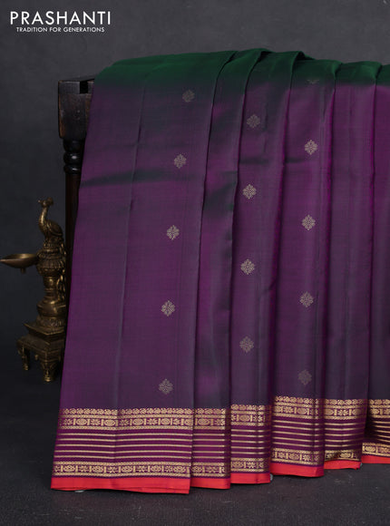 Pure kanchipuram silk saree dual shade of purple and purple with zari woven buttas and zari woven border