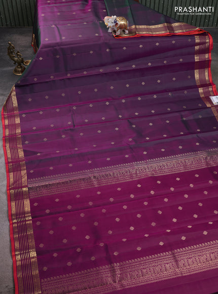 Pure kanchipuram silk saree dual shade of purple and purple with zari woven buttas and zari woven border