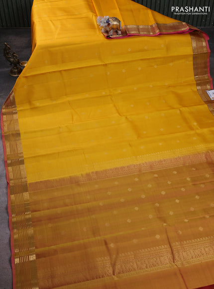Pure kanchipuram silk saree yellow and pink with zari woven buttas and zari woven border