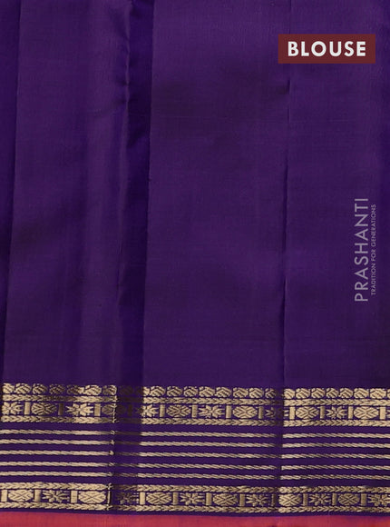 Pure kanchipuram silk saree dual shade of bluish green and violet with zari woven buttas and zari woven border