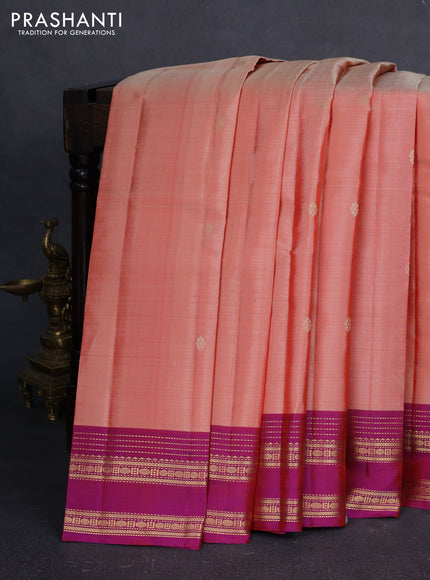 Pure kanchipuram silk saree rust shade and purple with zari woven buttas and rettapet zari woven border