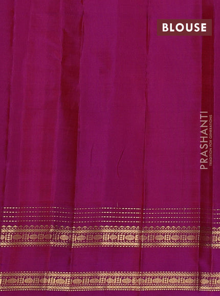 Pure kanchipuram silk saree rust shade and purple with zari woven buttas and rettapet zari woven border