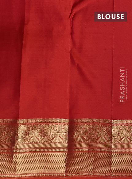 Pure kanchipuram silk saree deep maroon and orange with allover zari checks & buttas and zari woven border