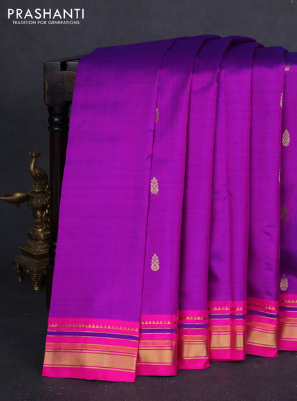 Pure kanchipuram silk saree purple and pink with zari woven buttas and zari woven border