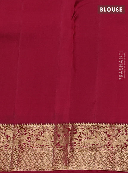 Pure kanchipuram silk saree dual shade of greenish maroon and maroon with allover small zari checked pattern and zari woven border