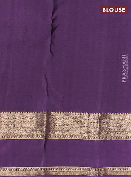 Pure kanchipuram silk saree greyish green and pastel purple with allover small zari checked pattern and rettapet zari woven border