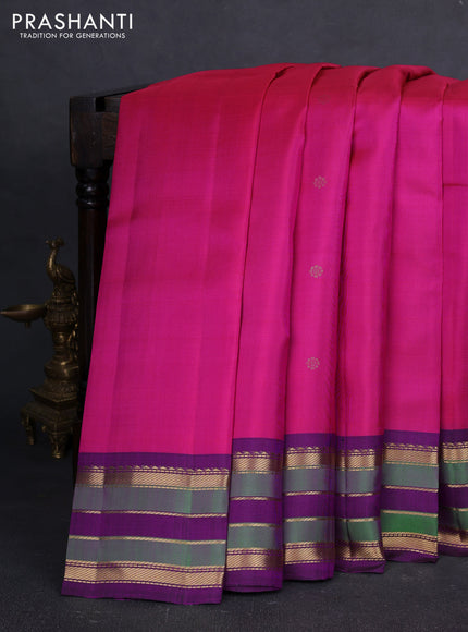 Pure kanchipuram silk saree pink and violet with zari woven buttas and zari woven border