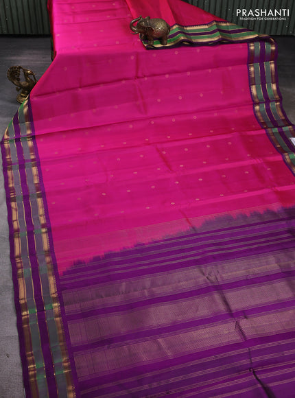 Pure kanchipuram silk saree pink and violet with zari woven buttas and zari woven border