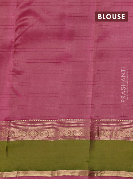 Pure kanchipuram silk saree pastel peach and pink with allover checks & zari buttas and zari woven simple border